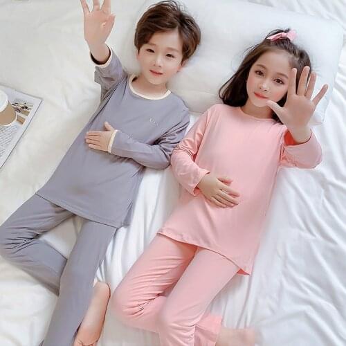 New Spring Autumn Long Johns for Kids Girls O-neck Solid Color Teenager Pijamas Winter Children Boys Sleepwear Baby Homewear