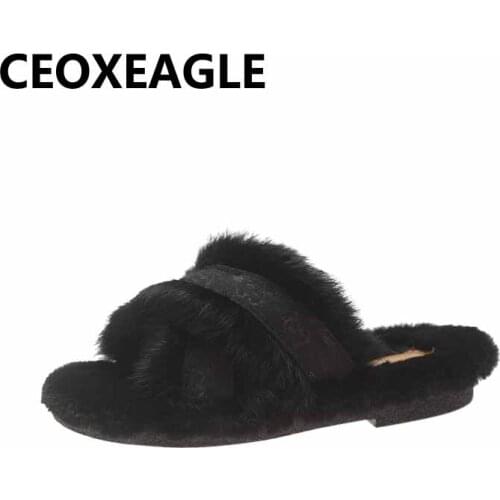CEOXEAGLE Women Slippers Winter Shoes Sweet Home Slippers Woman Indoor Shoes Fur Warm Soft Slip On Black Beige Female Slippers