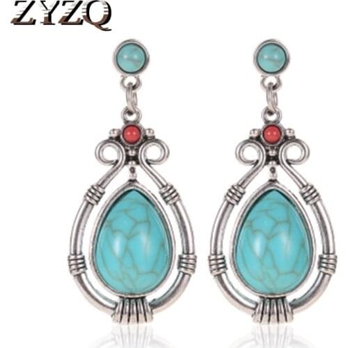 ZYZQ Elegant Vintage Drop Earrings For Women With High Quality Blue Stone Classic Accessories Birthday Gift For Grandmom&Mom