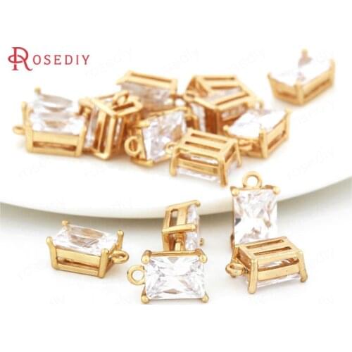 F253)4 pieces 7*11*5mm 24K Champagne Gold Color Brass and Zircon Rectangle Charms High Quality Diy Jewelry Findings Accessories