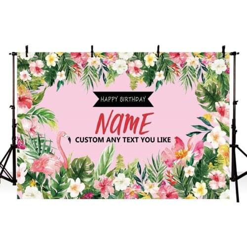 Photo Backdrops Summer Flamingo Party Happy Birthday Custom Banner Backdrop Tropical Hawaiian Beach Luau Photography Background