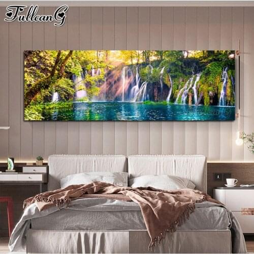 FULLCANG natural scenery green tree lake 5d large diy diamond painting cross stitch full drill rhinestone embroidery kits FG0167