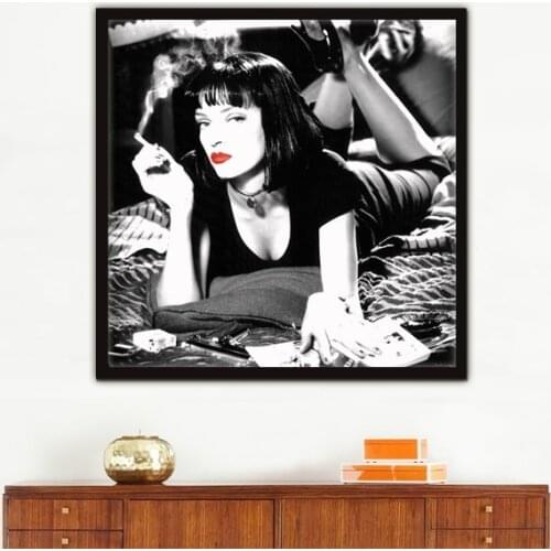 Canvas prints Young sex picture from movie a Smoking lady with red lips for living room decor