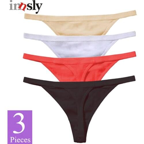 Innsly G-string Women Sexy Panties Cotton Breathable Low Rise Underwear Solid T-Back Female Thongs