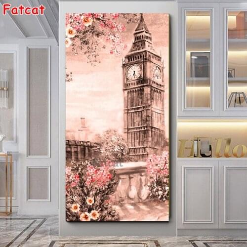 Big Size Diamond Painting Complete novelty Big Ben Flwoers Picture diamond embroidery rhinestone vintage London landscape PP2210