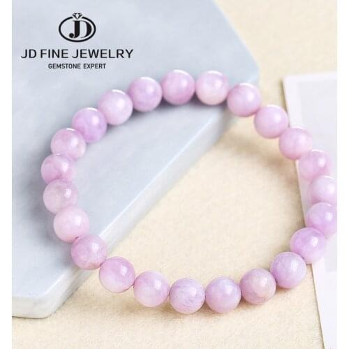 JD Natural Kunzite Stone Beads Bangle Elastic Women Stretch Bracelet Lavender Color Stone Healing Gems For Girl Gifts Jewelry