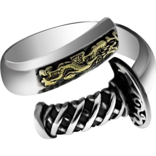 BOCAI New real S925 pure silver retro Japanese samurai creative opening ring for Man fashionable and trendy mens ring