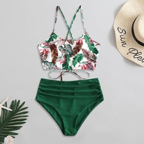 High Waist Bikini Set 2020 Brazilian Biquini Swimwear Women Floral Print Swimsuit Bandage Bathing Suit Bikinis Maillot De Bain