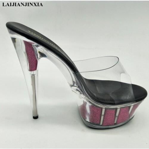 LAIJIANJINXIA New Crystal Core Slippers 15 Ultra High Thin Heels Shoes Club Women Shoes Pointed Toe Transparent High Heels