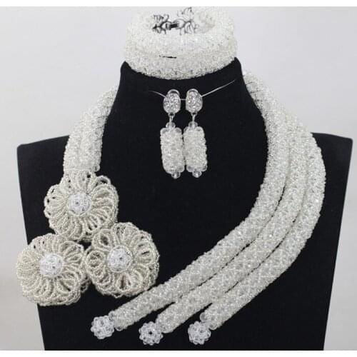 Trendy Milk White Crystal Jewelry Sets Nigerian African Wedding Bridal/Women Beads Necklace Jewelry Set Free Shipping ANJ233