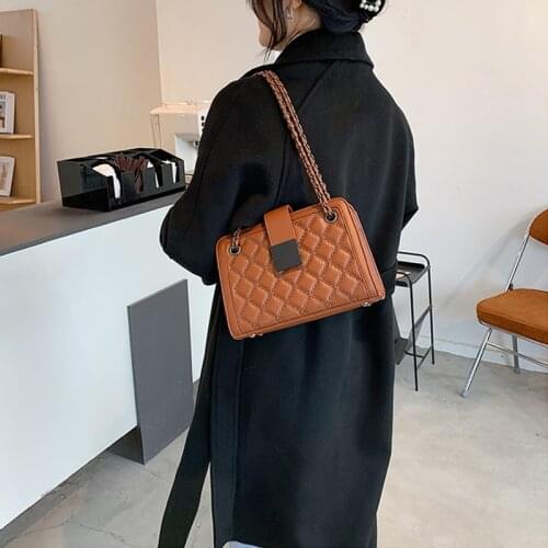 Ansloth Fashion Rivet Chain Women Bags Design Brand PU Leather Crossbody Bags Diamond Lattice Shoulder Bags Lady Vintage HPS1005