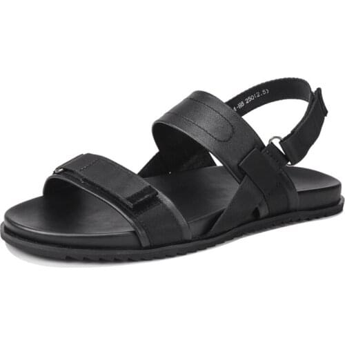 2020 Summer Platform Men Genuine Leather Antiskid Beach Shoes High Quality Roman Sandals Men Open Toe Hook Loop Slippers Male