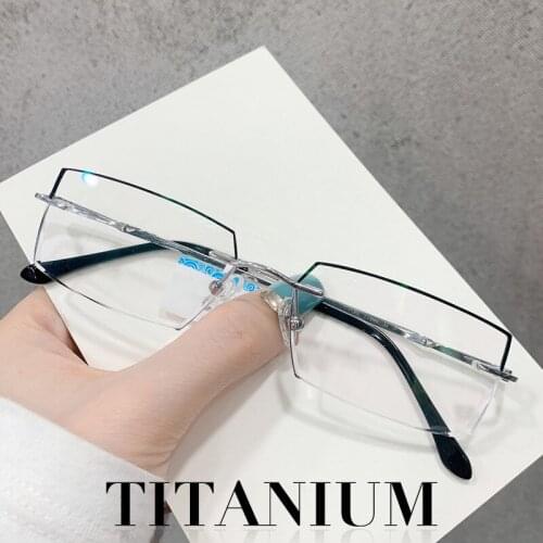 New Business Men Oversized Titanium Anti Blue Light Reading Glasses Frameless Myopia Eyeglasses Ti Hyperopia Progressive Eyewear