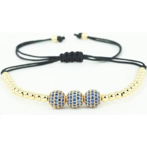 New Brand Men Bracelets,8mm Micro Pave Black CZ Beads & Gold Color 4mm Round Copper Beads Braiding Macrame Bracelet,Jewelry Gift