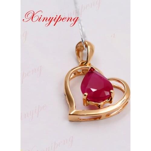 Xinyipeng18K rose gold inlaid natural ruby pendant for women Contracted style beautiful heart