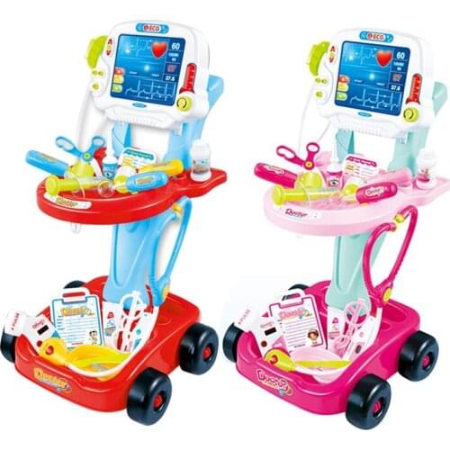 Pretend Play Toys Set Kit with Simulated Electrocardiogram Toy Injections Home Medicine Box Set Trolley