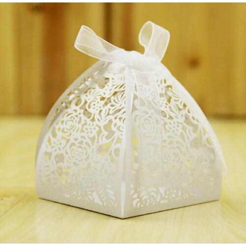 Rose laser cut hollow candy box wedding birthday shower party favors gift bags with ribbon romatic pink white event decorations