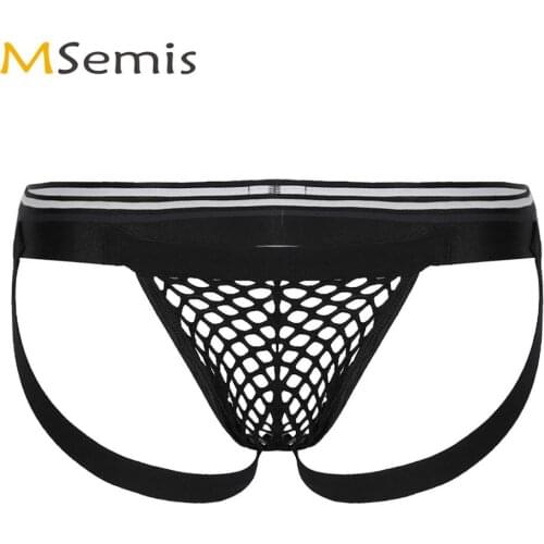 Sexy Hollow Out Fishnet Lingerie for Men See Through Sissy Panties Low Rise T-Back Open Butt G-String Briefs Gay Porno Underwear