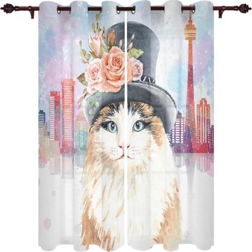 Kitchen Window Curtains City Puppet Cat Fashion Adult Children Bedroom Decoration Living Room Hanging ClothTreatment Curtains