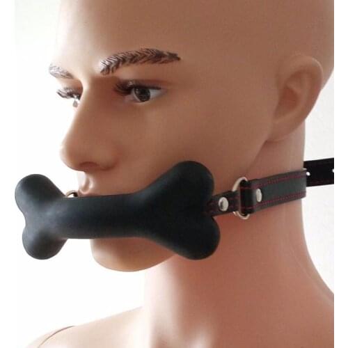 Sex Bondage Leather Strap Soft Rubber Bit Gag Dog Bone Harness Stick Gag Adult Pet Play Game Toy SM Sex Products