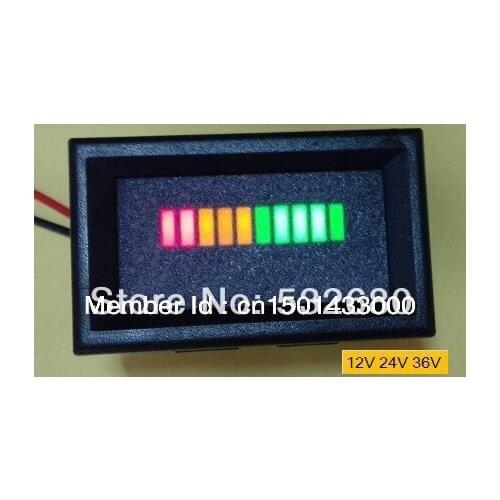 10-Bar LED Digital 12V Battery Discharge Indicator for Golf Cart, Electric Vehicle. 12V 24V 36V