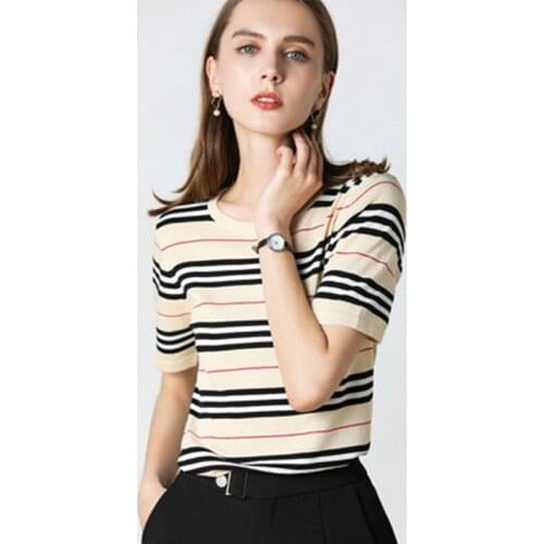 Sweater Short-sleeved Womens Stripes 2020 New Spring and Summer Round Neck Knit Sweater Loose Fashion Bottoming Pullover