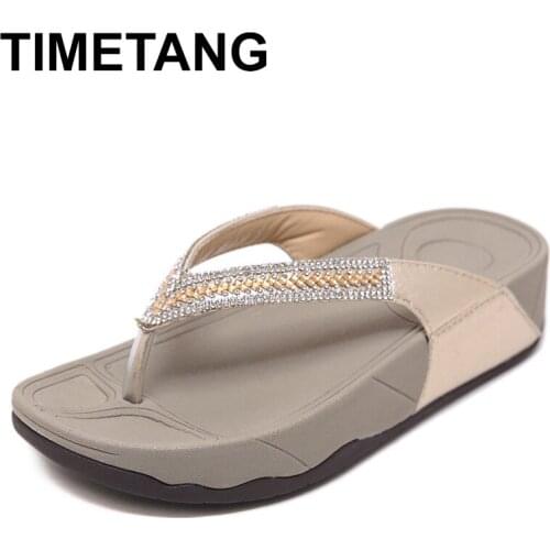 TIMETANGNew Ladies Flat Thongs Wedges Thick Bottom Beach Slippers Women Exquisite Rhinestone Sandals Thongs Outdoor Shoes Slides