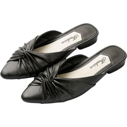 Women Low Cool Slippers Pointed Toe Flats Bottom Fashion Summer Drag Sandals Womans Baotou Slippers Lazy Casual Mules Shoes