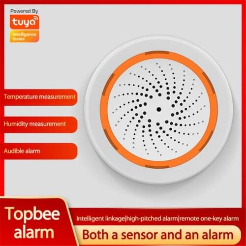 Tuya Smart Home Zigbee3.0 Sound Light Alarm Temperature And Humidity Sensor Combo Anti-theft Device Remote Control Audible Alarm