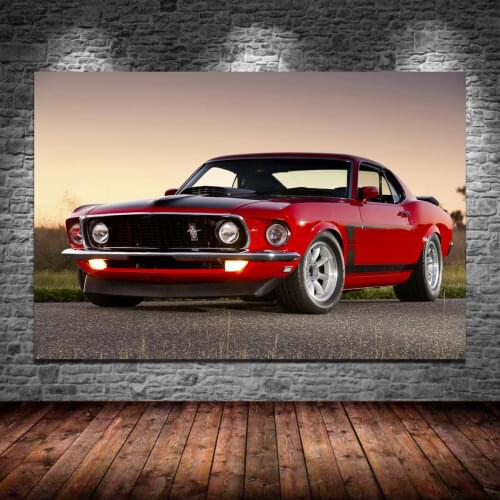 Fords Mustang Boss 302 Muscle Car Vintage Red Car Vehicle Posters and Prints Wall Art Canvas Paintings For Home Decor