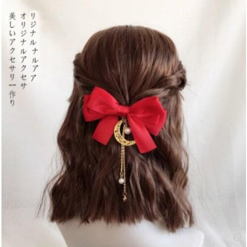 Japanese elegant three-layer bow Moon Star Tassel pendant Hairpin Sweet lolita Bow Headdress