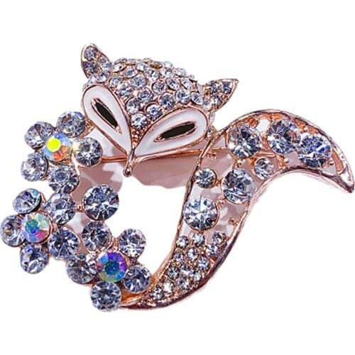 Korean Version Zircon Fox Animal Brooch Pin For Woman Fashion Sweater Coat Hat Scarf Clothing Accessories Luxury Banquet Jewelry