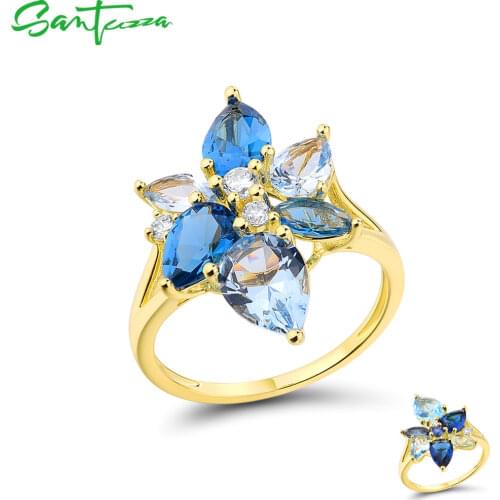 SANTUZZA Silver Rings For Women 925 Sterling Silver Gorgeous Multi Colour Stones Rings Female Fancy Bague Bijoux Fashion Jewelry