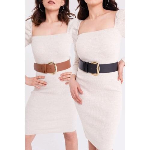 Womens Brown-Black Gold Buckled Dual Belt Trend Fashion Women 'S Belt Special Production Women 'S Belt