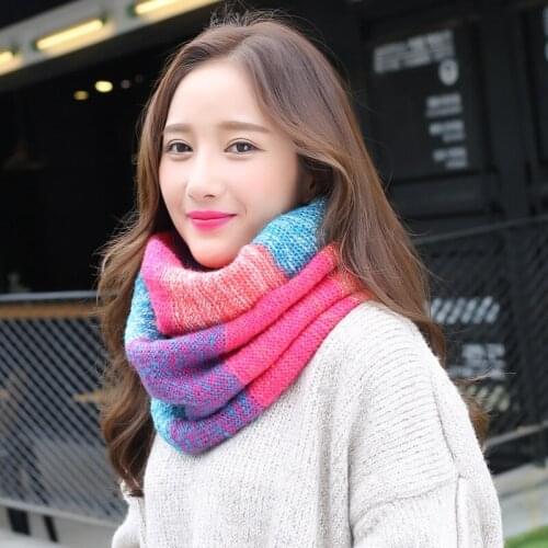 Striped Women Scarf Women Knitted Snood Scarf Winter Infinity Scarves Neck Circle Cable Warm Soft Ring Scarf for Female