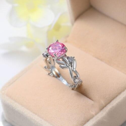 Romantic 4 color silver color rings for women Shiny Plant shape Gift Wedding Party jewelry Flower Leaf carat CZ Ring