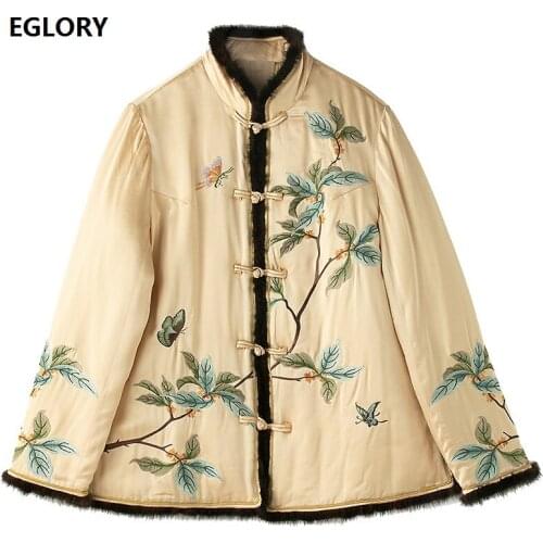 Plus Size Coat & Outerwear 2020 Warm Winter Down Parkas Women Lurex Embroidery Mink Hair Patchwork Warm Vintage Parkas Coat 3XL