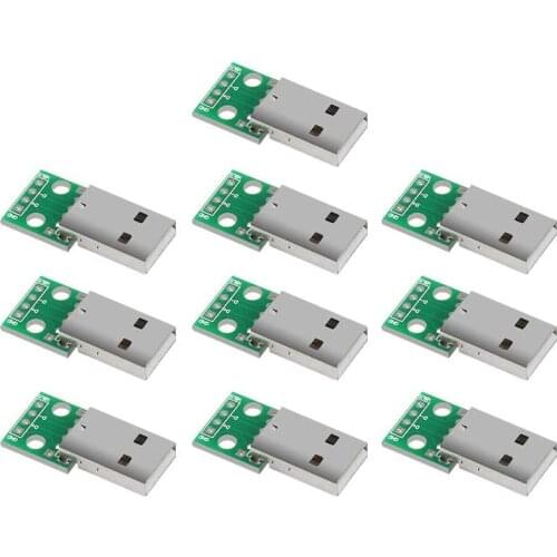 10Pc USB to DIP Board USB Type A Male Plug to DIP Converter Board 4 Pin 2.54mm Pitch Adapter for DIY USB Power Supply Breadboard
