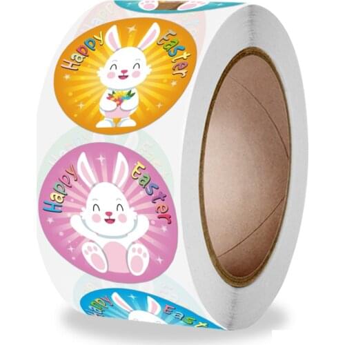 100-500Pcs Easter Stickers Self Adhesive PaperHappy Easter Party Gift Package Envelope Seal Decoration Cake Baking Labels