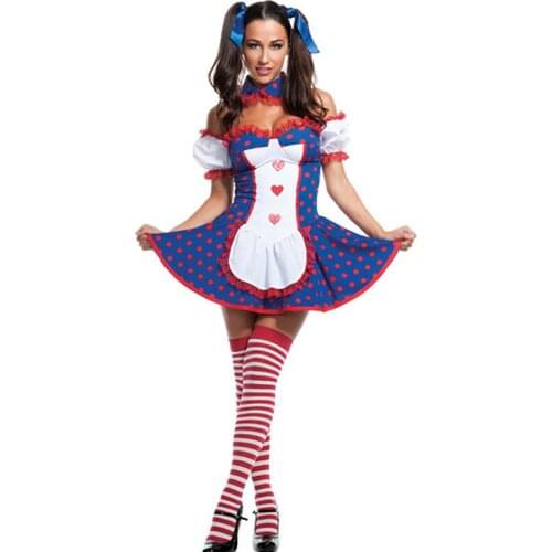 Sexy Polka Dot Sweet Lolita Dress Maid Costume With Striped Sockings 2Pcs Adult Woman Cosplay Maid Uniform Halloween Fancy Dress