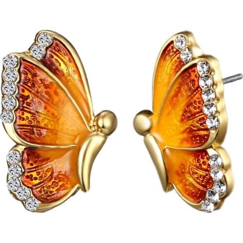 2020 New Fashion Ladies Oil Painting Butterfly Wings Earrings Female Personality Rhinestone Insect Earrings Party Jewelry Gifts