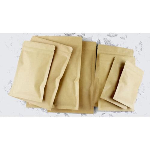 300pcs Flat Brown Gift Bag Paper Kraft Bag Aluminum Foil For Wedding/Candy/Tea Kraft Bags Craft No Stand Up Ziplock Packing Bag