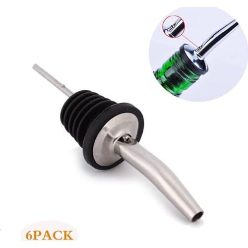 6pcs Stainless Steel Olive Oil Free Flow Pourers Liquor Bottle Pourer Wine Spout Dispenser with Covers