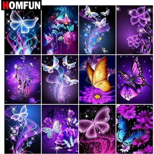 HOMFUN Full Square/Round Drill 5D DIY Diamond Painting "Animal butterfly scene" Embroidery Cross Stitch 5D Home Decor Gift