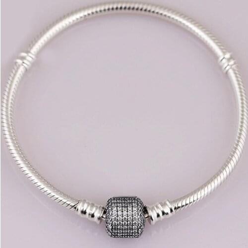 Authentic S925 Sterling Silver Pave Clasp With Crystal Bracelet Bangle For Women fit Lady Bead Charm Fine Jewelry
