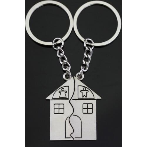 FREE SHIPPING by FEDEX 100pairs/lot New Lovely House Couple Keychains Metal House Couple Keyrings for Lovers Wedding Gifts