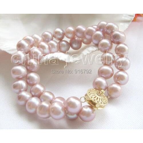 Free P&P > 2row 8" 10mm purple round FW pearl bracelet-GP clasp