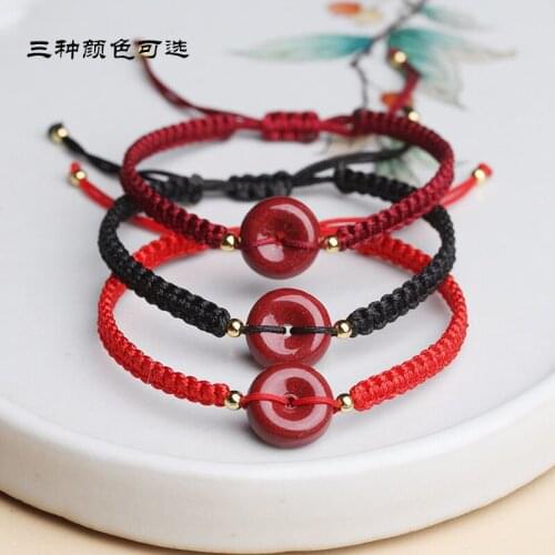 Customized Cinnabar Safe buckle Bead DIY Bracelet Woman Lucky Fashion Friendship Gift Red Bangles Handmade Knotted Jewelry