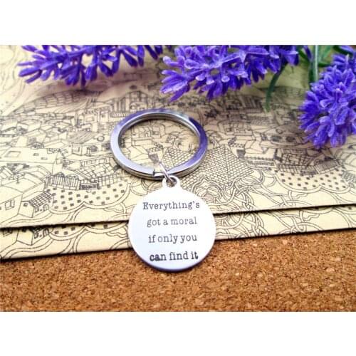 3pcs/lot 28mm stainless steel keyring with 20mm stainless steel circle "everythings got a moral if only you can find it"