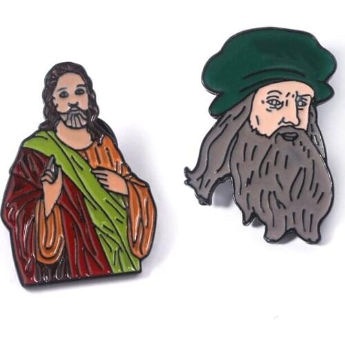 RJ Ancient Greek Jesus Head Brooch Savior Christ Badge Cartoon Figure Pin Cosplay Jewelry Accessories Commemorative Gift